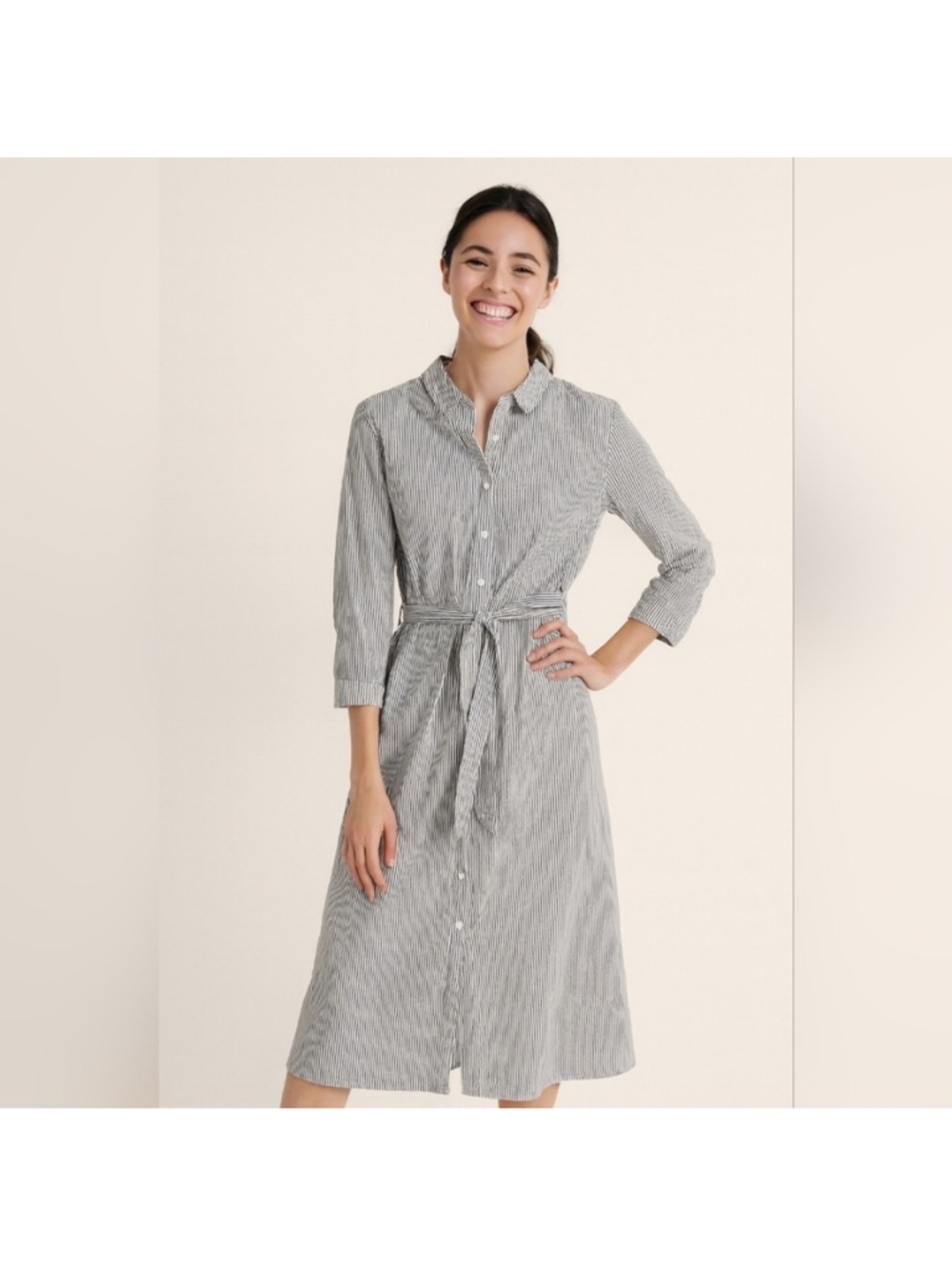 Purple Snow Gray Striped Long Sleeve Shirt Dress midi w/out belt Classic Sx XL